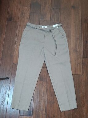 NWT Abercrombie & Fitch Dark Khaki/Tan Belted High-Rise Ankle Slim Pants size 31